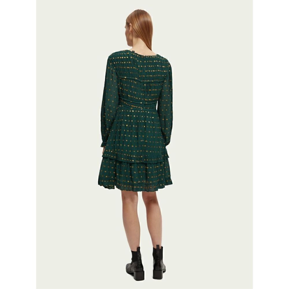 Scotch & Soda Long Sleeved Lurex Jacquard Ruffle Green Dress size M NWT$248 - Picture 2 of 9